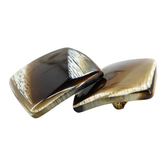 Faux Horn Square Lucite Clip On Earrings High Gloss MCM Style - Picture 7 of 7